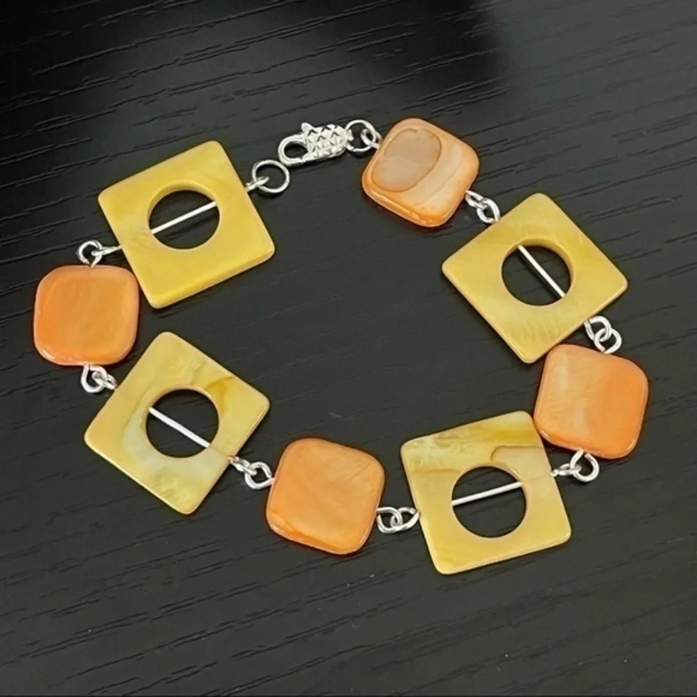 2/$49 Handmade Geometric Shell Bracelet Peach Tangerine Sunshine Yellow 8”